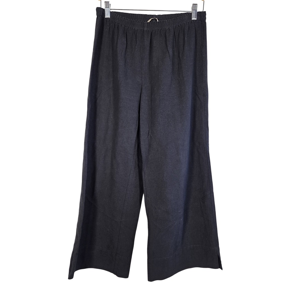 Soft Surroundings Pants Womens Medium Black Linen Blend Wide Leg Elastic Waist